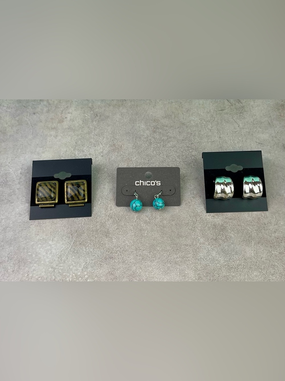 Chico’s Earring Bundle Set of 3 - Turquoise, Silver Tone & Animal Striped